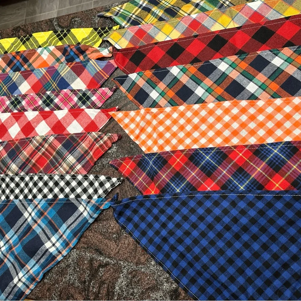 Set of 15 plaid dog bandanas